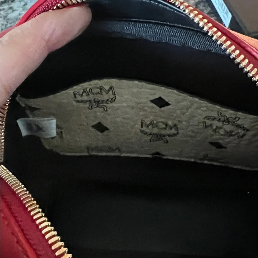 MCM Red and Cream Logo Crossbody Bag & Matching Card Holder